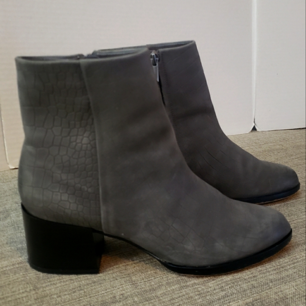 Sam Edelman Joey Steel Gray Croc Embossed Ankle Boots